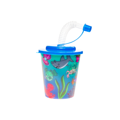 8174 3D CUP W STRAW & LID, SEA ANIMALS