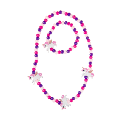 0470 WOODEN UNICORN NECKLACE W BRACELET