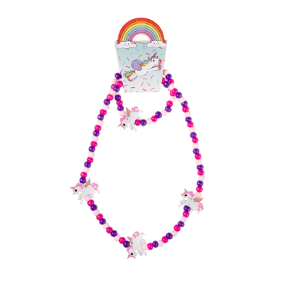 0470 WOODEN UNICORN NECKLACE W BRACELET