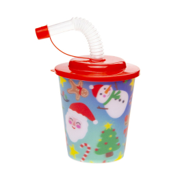 8183 3D CUP W STRAW & LID CHRISTMAS