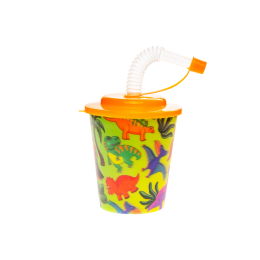 8179 3D CUP W STRAW & LID, DINO