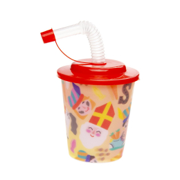 8182 3D CUP W STRAW & LID SINTERKLAAS