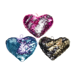 1782 PLUSH SEQUINS HEART L 3ASS