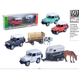 3057 DIECAST CAR & TRAILER W ANIMAL PULL BACK