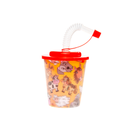 8173 3D CUP W STRAW & LID, FARM ANIMALS